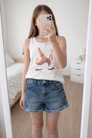 Ensemble débardeur licorne et short en jean 10 ans