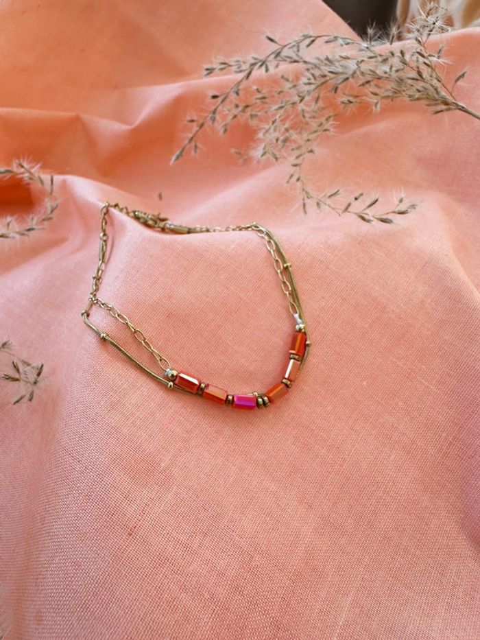 Bracelet or acier inoxydable et pierre cristal fushia neuf - photo numéro 6