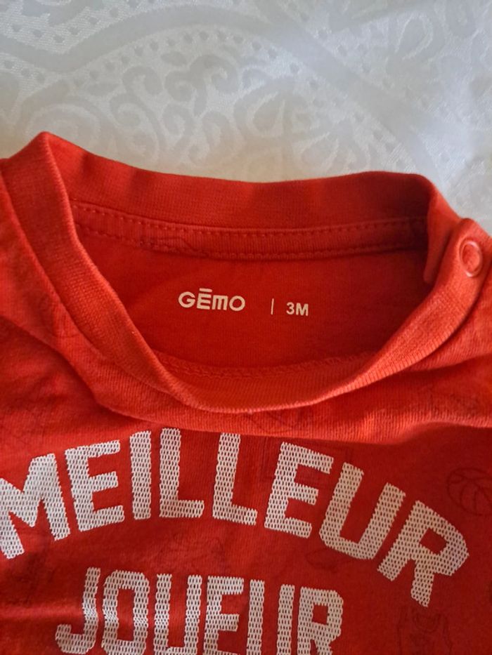 Lot de 4 Tee-shirt manches longues à message Rouge blanc et marine 100%coton 3mois - photo numéro 4