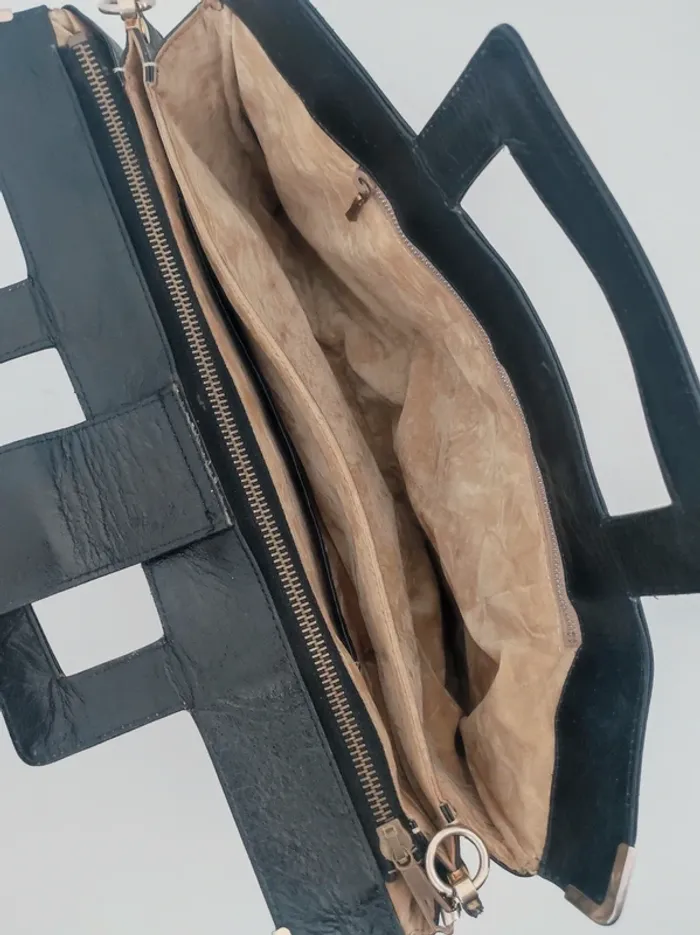 Sac à main cartable cuir noir 80-90 vintage - 36×21×10cm - photo numéro 3