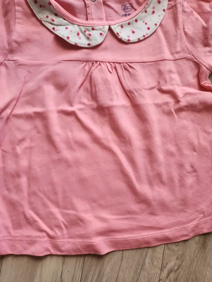 Tee shirt MC rose col Claudine 24mois - photo numéro 3