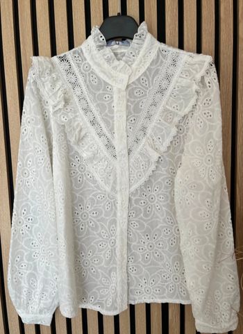 Chemise blanche 100% coton broderie et col mao