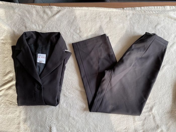 Tailleur La City blazer et pantalon marron taille 38 - photo numéro 15
