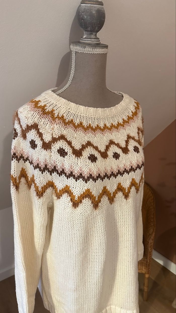 🍃 Pull femme beige écru à motif géométrique – Etam – Taille L – Très bon état - photo numéro 5