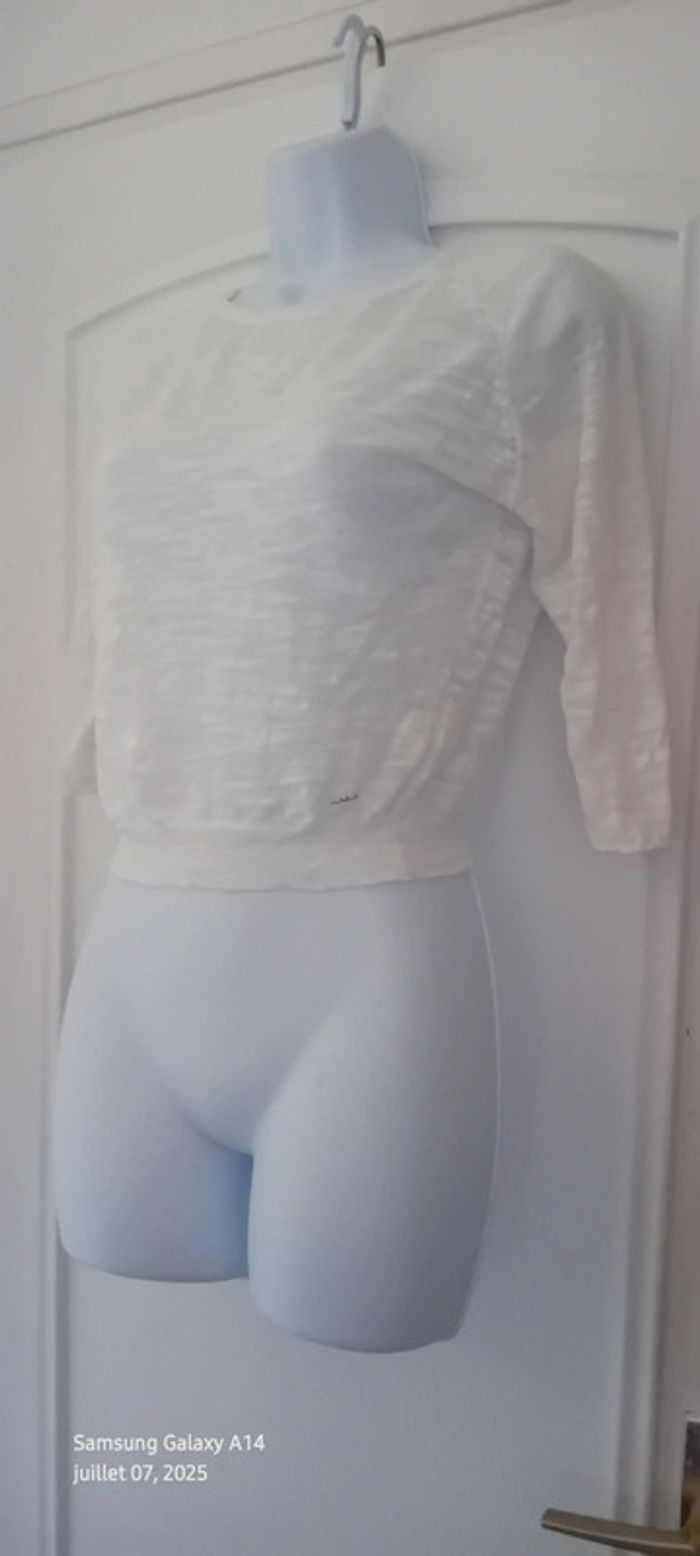 Pull court léger manches 3/4 forme trapèze blanc femme XS kocca - photo numéro 14