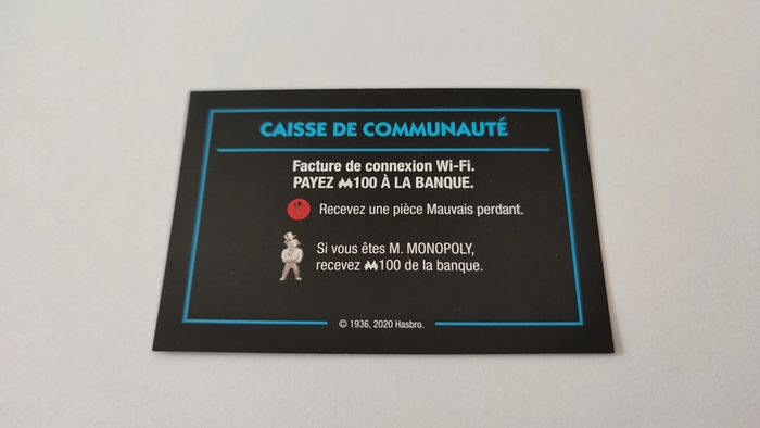 Carte caisse de communauté Facture Wi-fi jeu de société Monopoly mauvais perdants Hasbro Gaming #B77