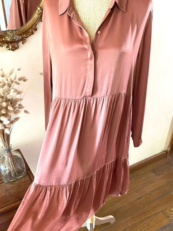 Robe Rose satinée plissée à Manches Longues - Zara - Taille XL - photo numéro 16