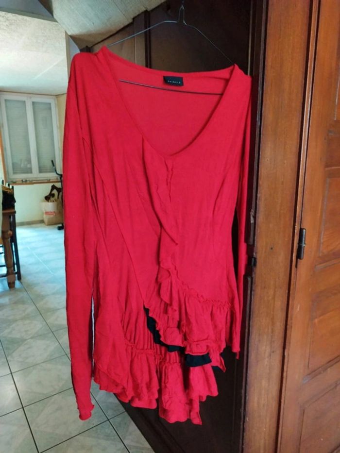 T-shirt rouge froufrous ruffles vintage M/38 y2k - photo numéro 6