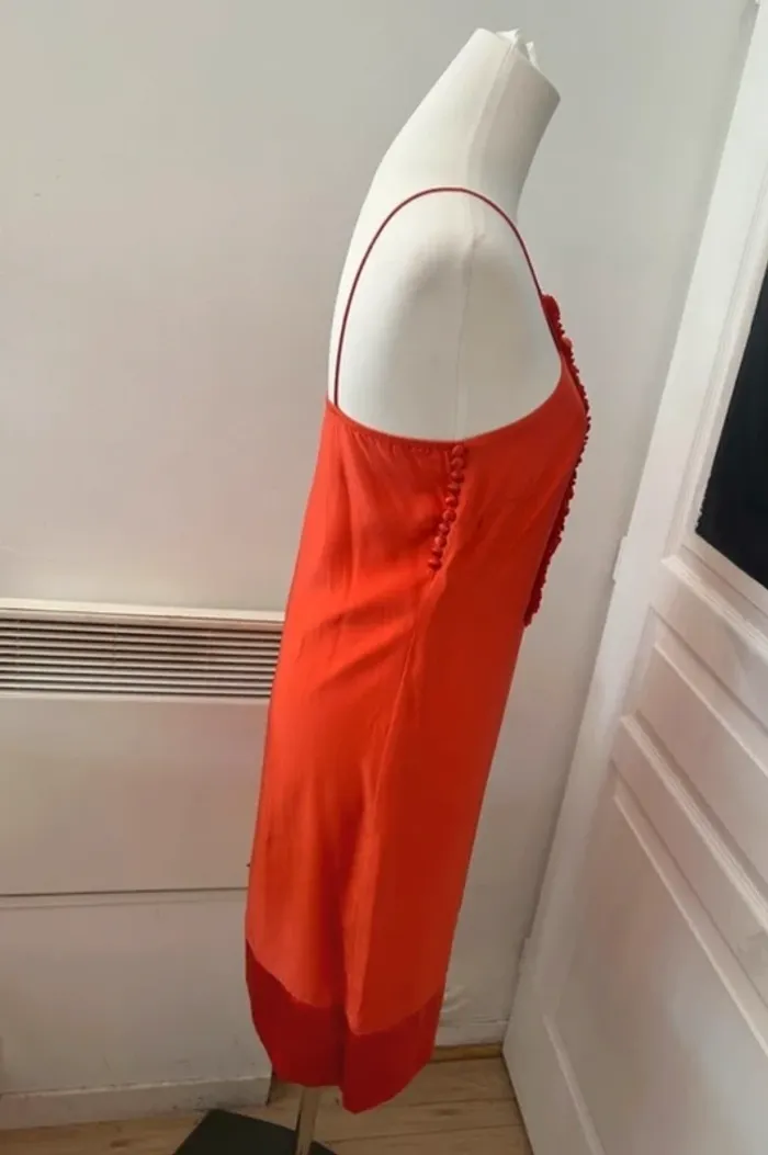 Caroll robe orange en soie, femme, taille 36 - photo numéro 3