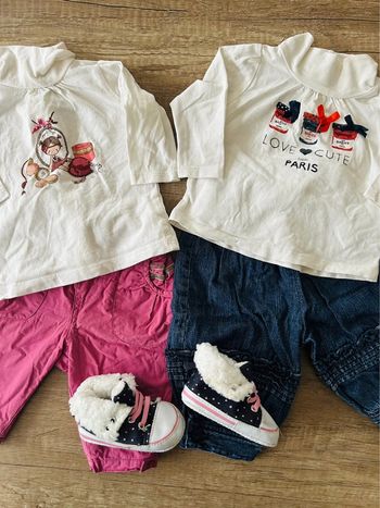 Lot de 2 tenues fille 3 mois + chaussons