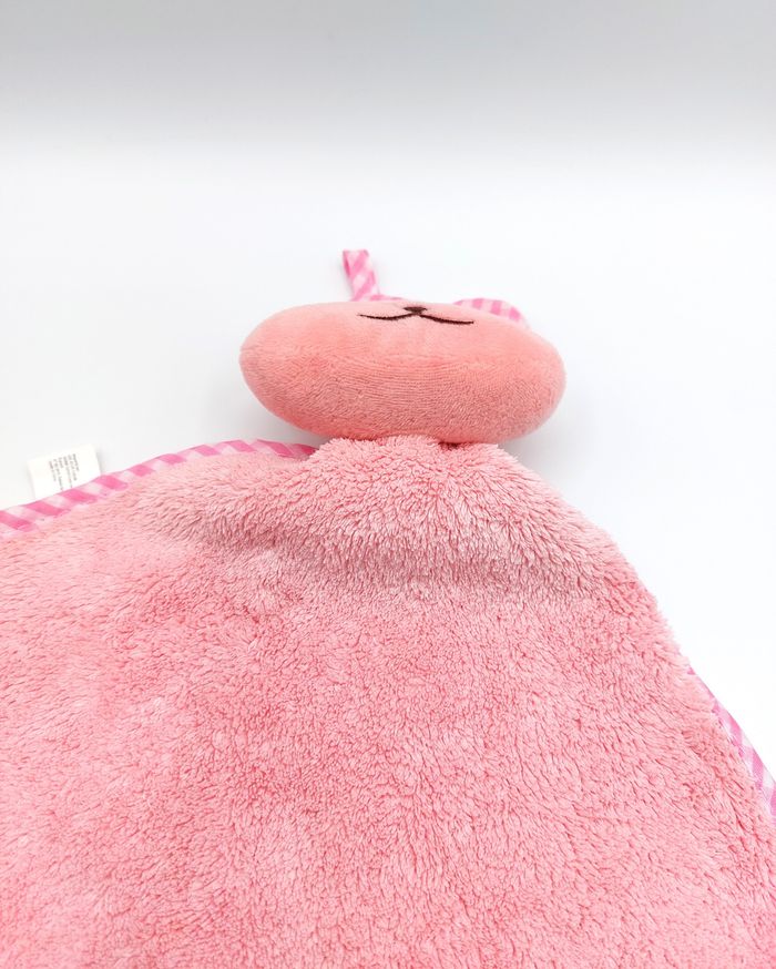 Doudou plat lapin éponge rose AS DE COEUR modèle petit coeur vichy blanc rose - photo numéro 5
