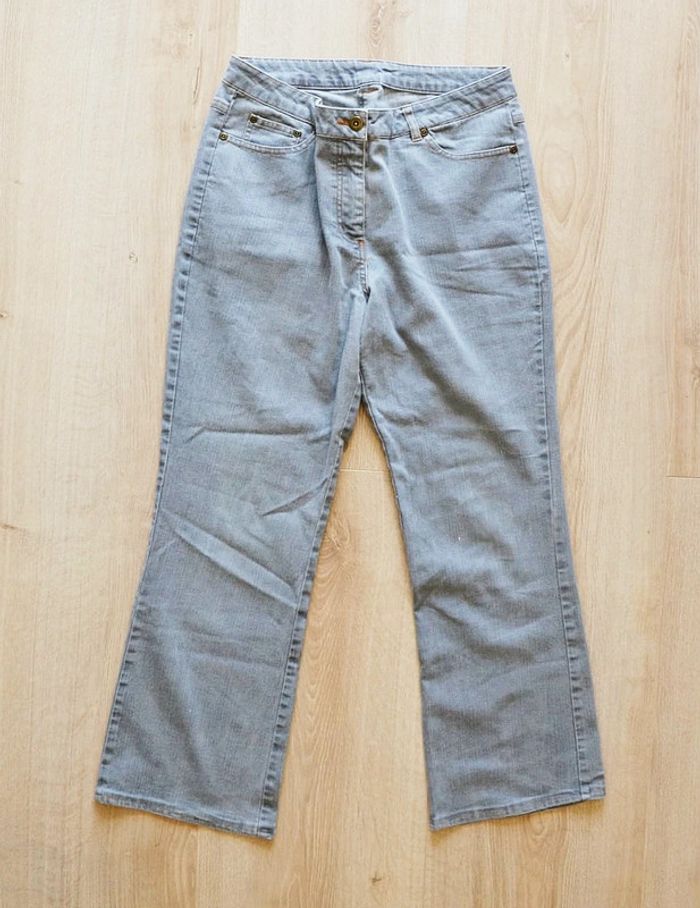 Vintage Jeans Wide Large Regular Gris Femme Coeur brodé Exclusive Mode (Taille 40) - photo numéro 2