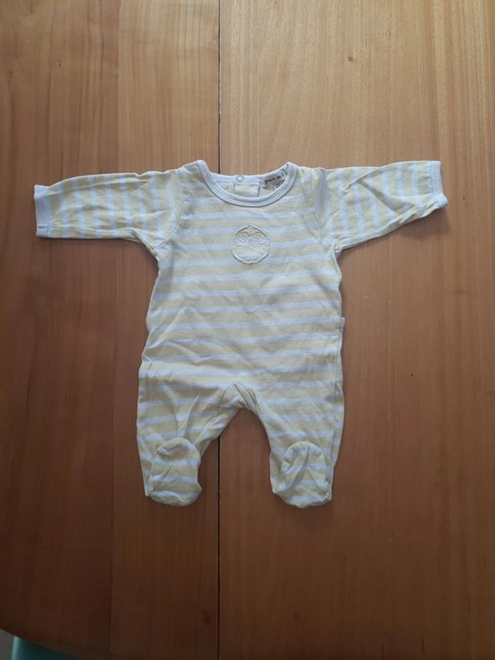 Pyjama manches longues jaune et blanc 1 mois