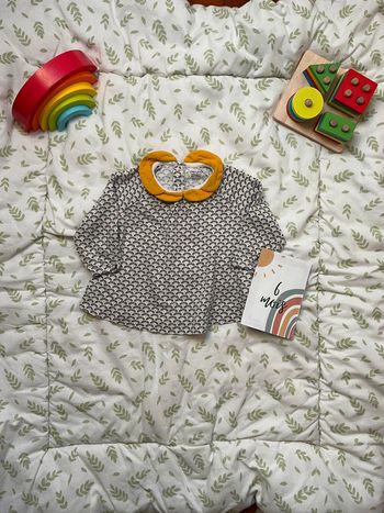 blouse manches longues à motifs noir et moutarde 6 mois obaibi