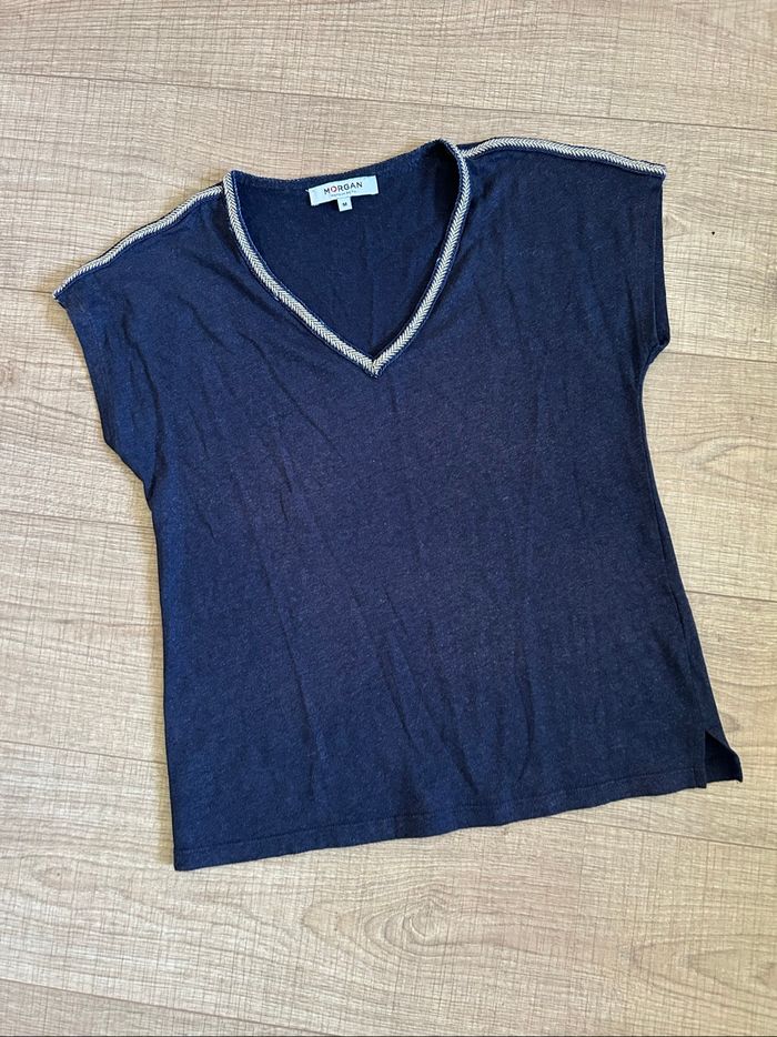 Blouse bleue marine à manches courtes Morgan taille M TBE - photo numéro 7