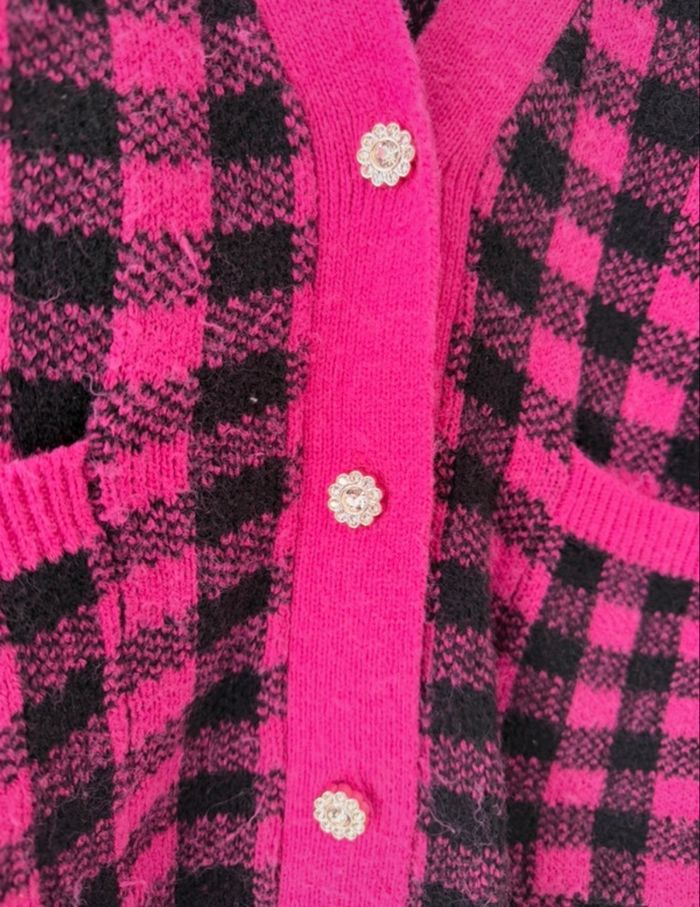 Gilet sans manches rose et noir à carreaux - photo numéro 3