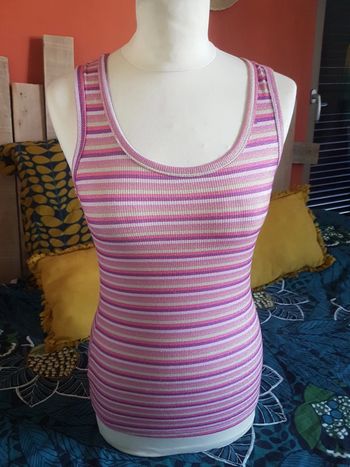 Debardeur top rayé lurex rose mauve brillant S