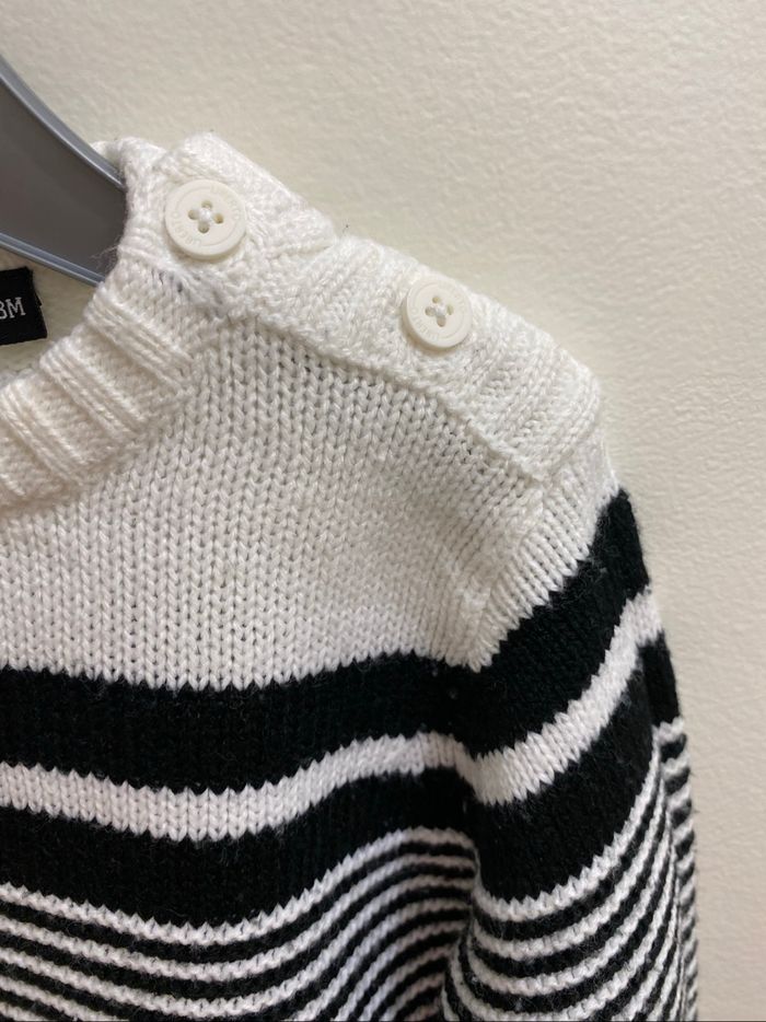 Pull en maille tricot à rayures blanc noir bleu marinière bébé garçon 18 mois Liberto - photo numéro 2
