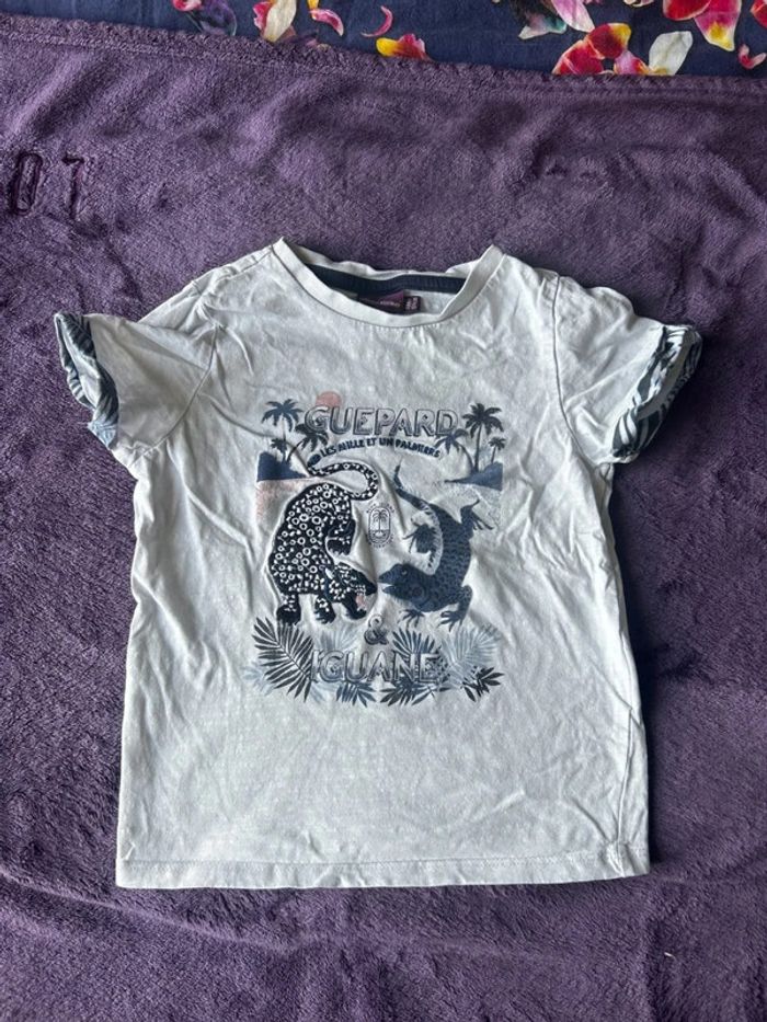 T shirt manches courtes garcon en coton motif Guépard et iguane Sergent Major taille 4 ans