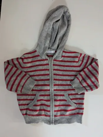 Pull gilet à capuche laine marinière mixte Bout'chou 12 mois 74 cm