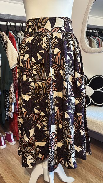 Jupe longue marron évasée à motifs Monoprix T36