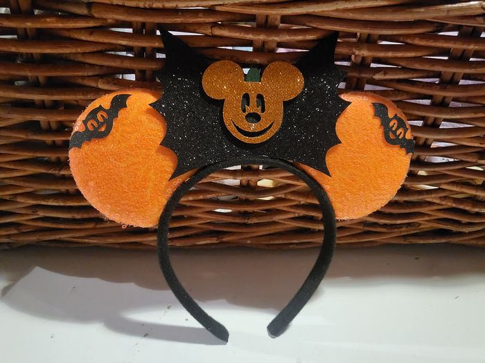 Serre tête oreille ears style Disney Mickey chauve souris Halloween a paillettes orange
