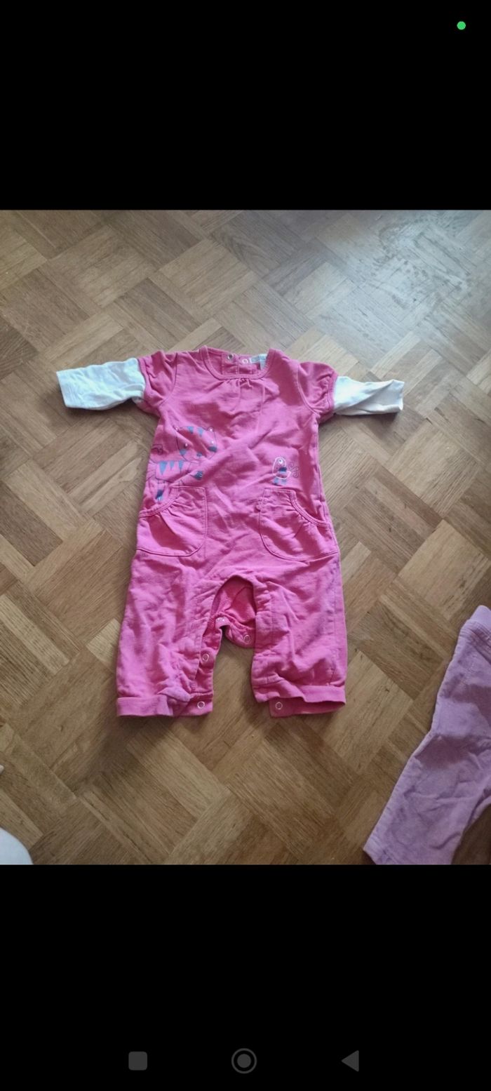 Lot vêtements 9 mois fille pyjama pantalon body manches longues collants rose - photo numéro 5