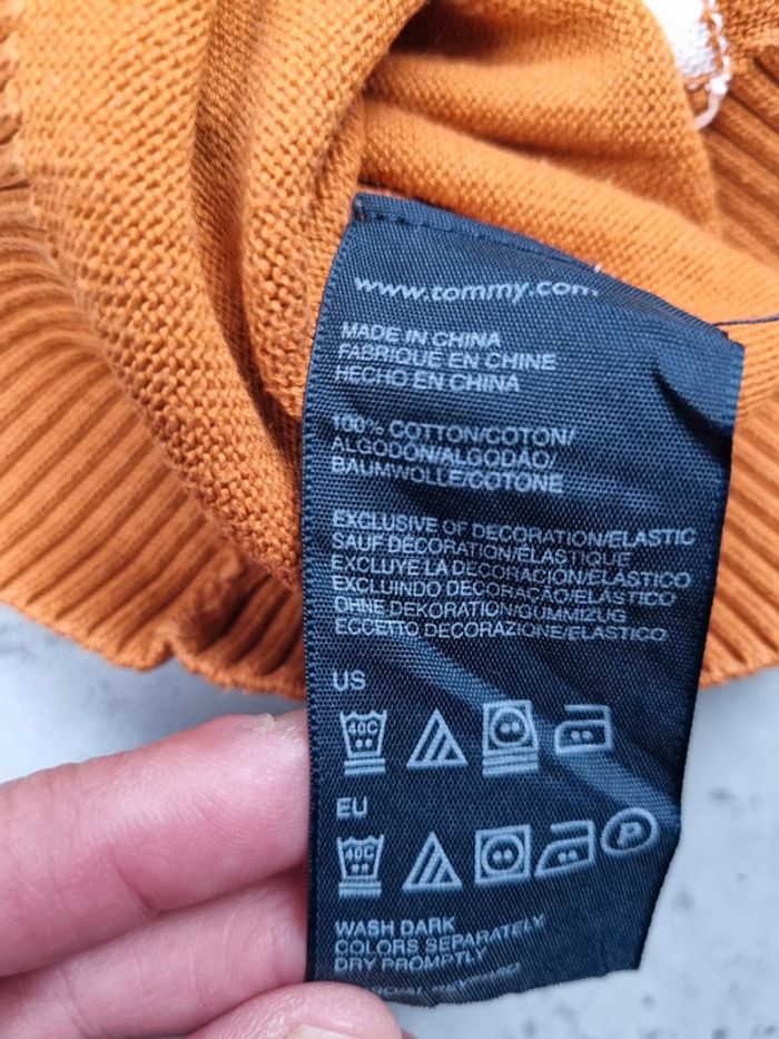 Pull col V Tommy Hilfiger orange à losanges – Taille M Homme - photo numéro 9