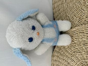 Peluche doudou chien vintage PASTEL blanc bleu rose yeux & nez durs 22 cm 