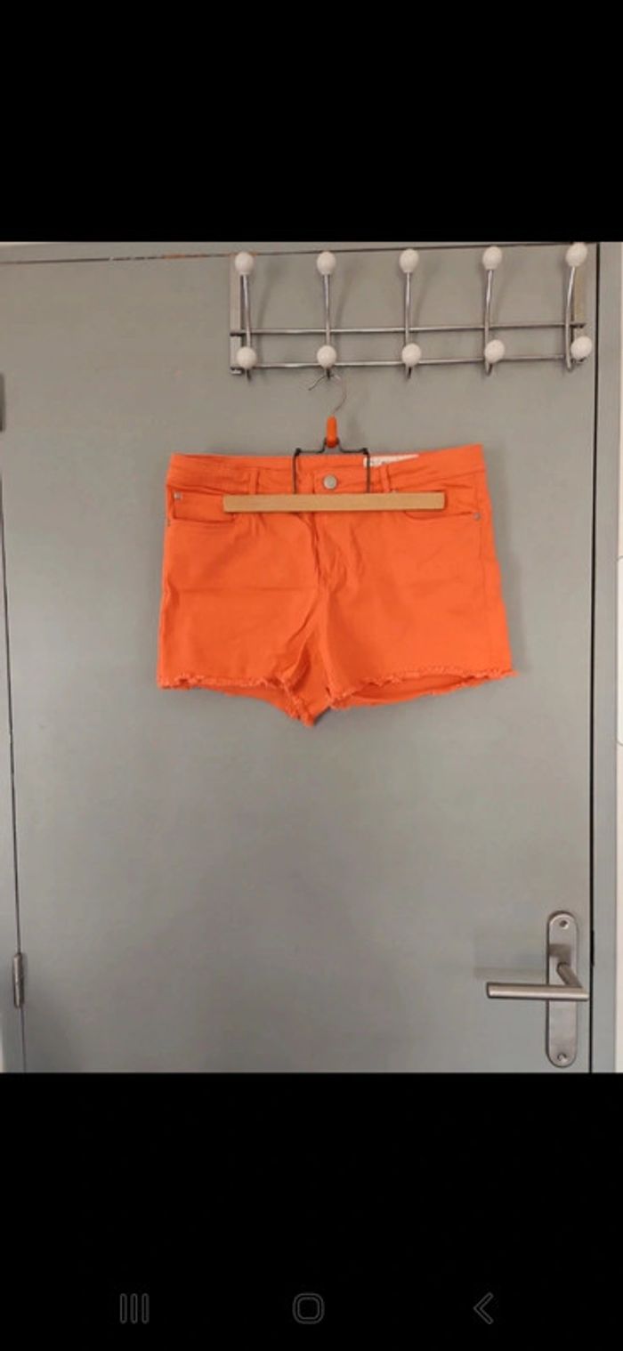 Short en jean orange corail - Taille 42/44