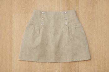 Jupe Sandro beige lin et coton taille haute boutons dorés T2