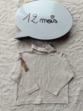 Sous pull col roulé Garçon 12 mois renard Fox 100% coton