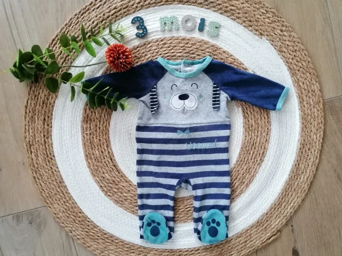 Lot de 5 pyjamas une pièce en velours - 3 mois - photo numéro 3