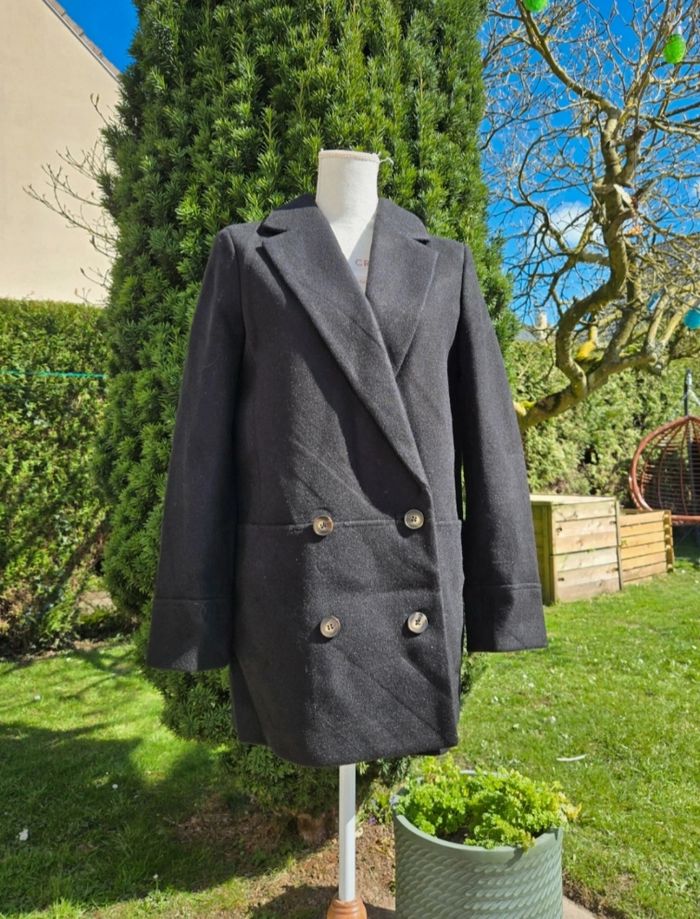 Manteau à col tailleur noir taille L