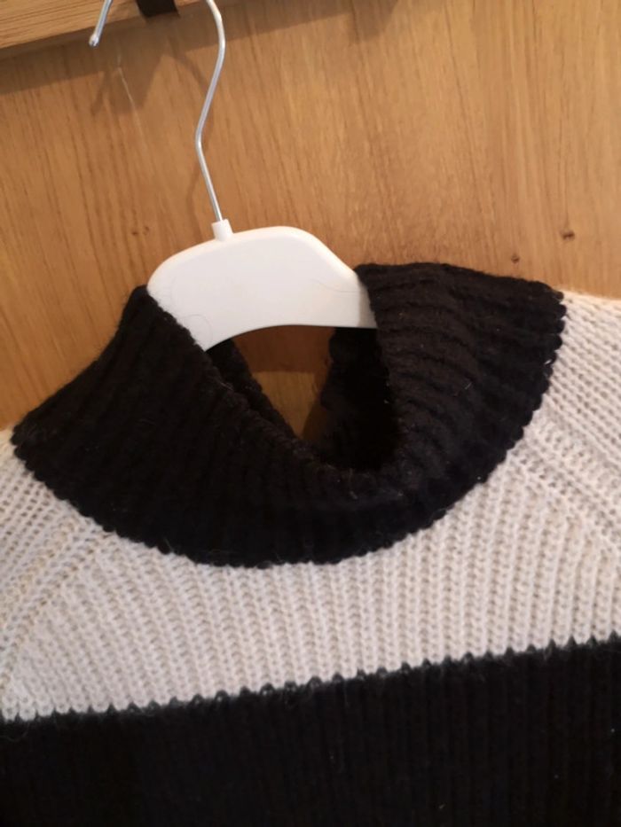Gros pull chaud en laine ligné en noir et blanc Selected Xs - photo numéro 4