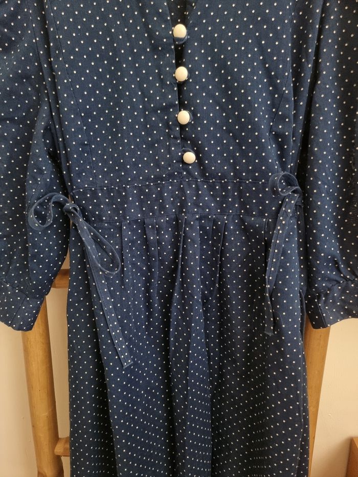 Robe longue vichy bleu marine coton vintage taille M - photo numéro 3