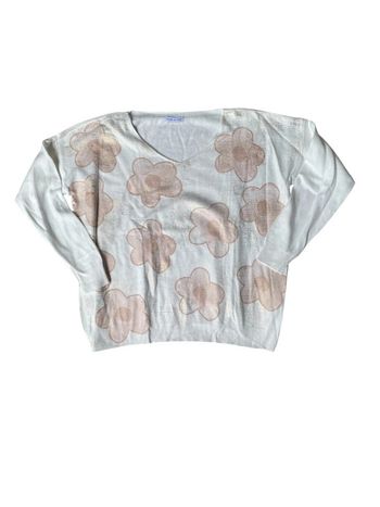 Pull large blanc à fleurs made in Italy taille unique