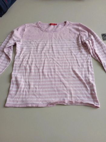 Pull tissaia 16 ans rose et blanc rayé