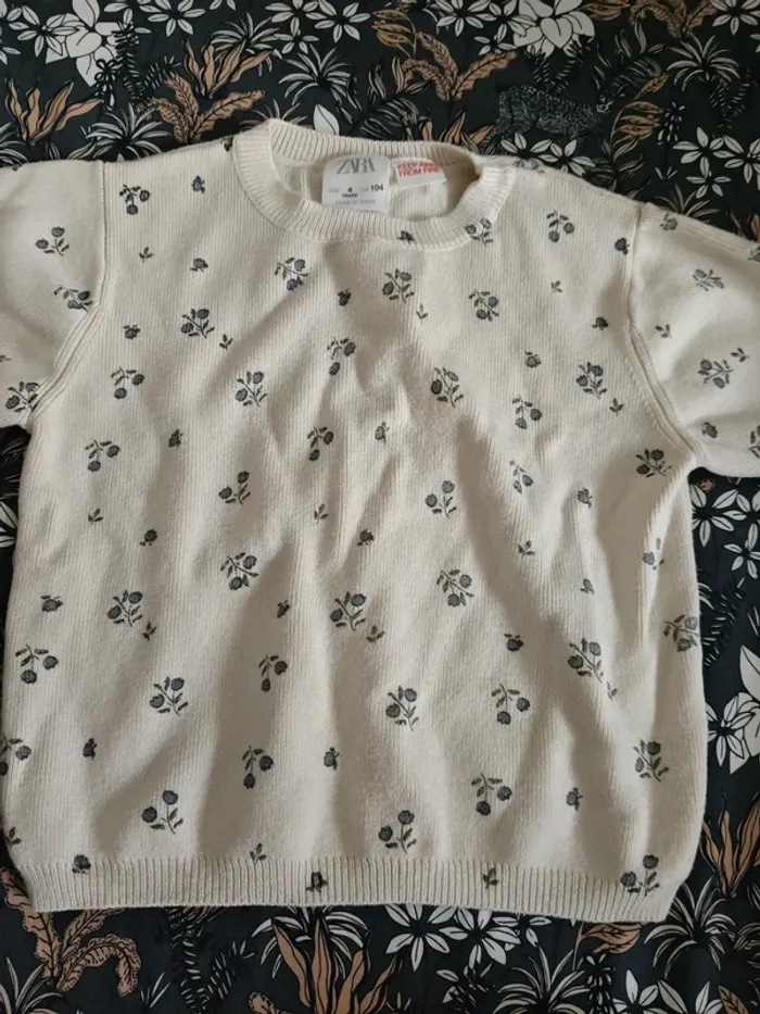 Pull manches courtes fleurs bleues Zara 104cm