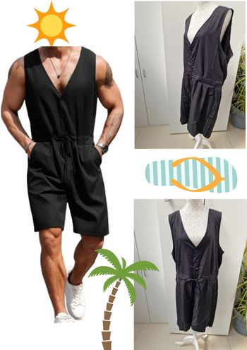 Combinaison Combi Short Noir Décolleté V Homme