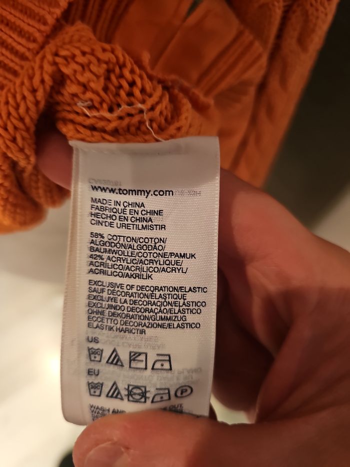 pull tommy hilfiger orange maille torsadée femme taille l - photo numéro 5
