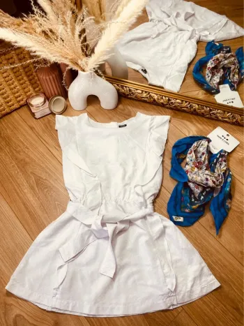 Taille 6 ans robe été et foulard fille TAO Kiabi blanc bleu * fleurs * 🩷