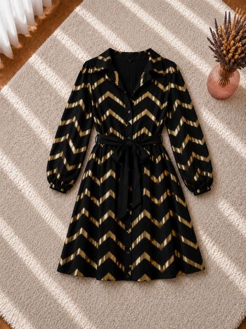 Robe chemise élégante noire à chevrons dorés Femme taille 54 marque Yours Clothing 👜 