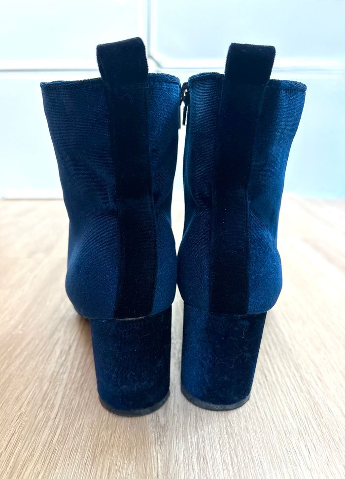 Bottines bleu marine effet velours – talons ronds & zip argenté chic - photo numéro 5