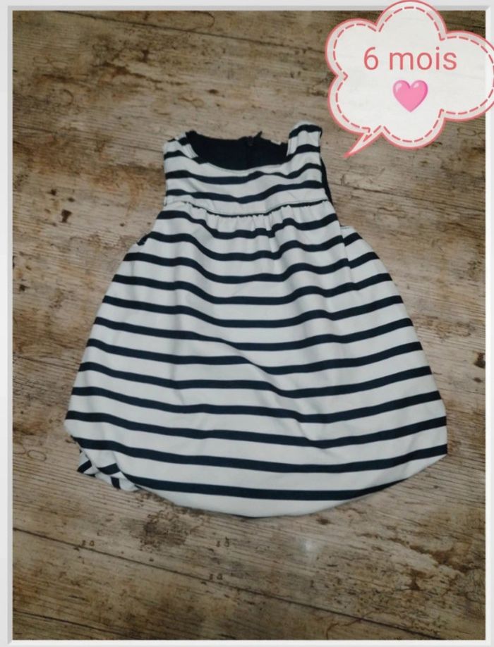 Jolie robe boule marinière en toile été fille 6 mois