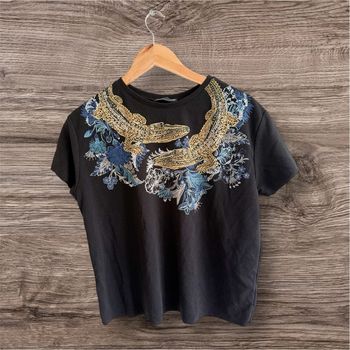T-shirt manches courtes noir à motifs doré bleu Zara taille 36 S