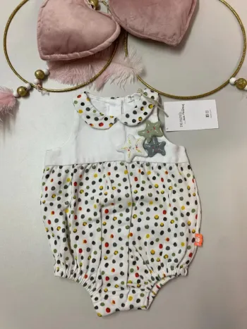 Barboteuse bébé à pois multicolores (neuf) - Taille 1 mois