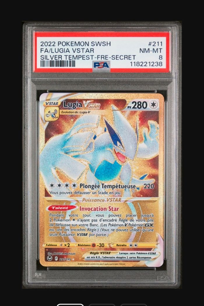 Pokémon carte Lugia Vstar gold tempête argenté PSA 8