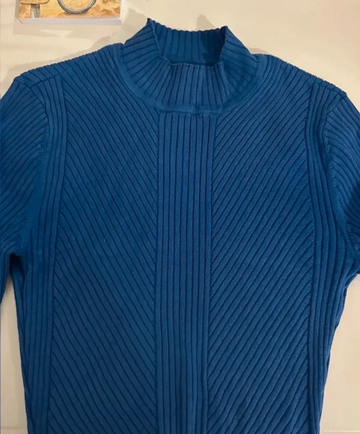 Pull maille côtelé hm col cheminée bleu électrique - photo numéro 6