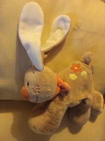 Doudou lapin jollymex Nattou beige marron clair vintage billes